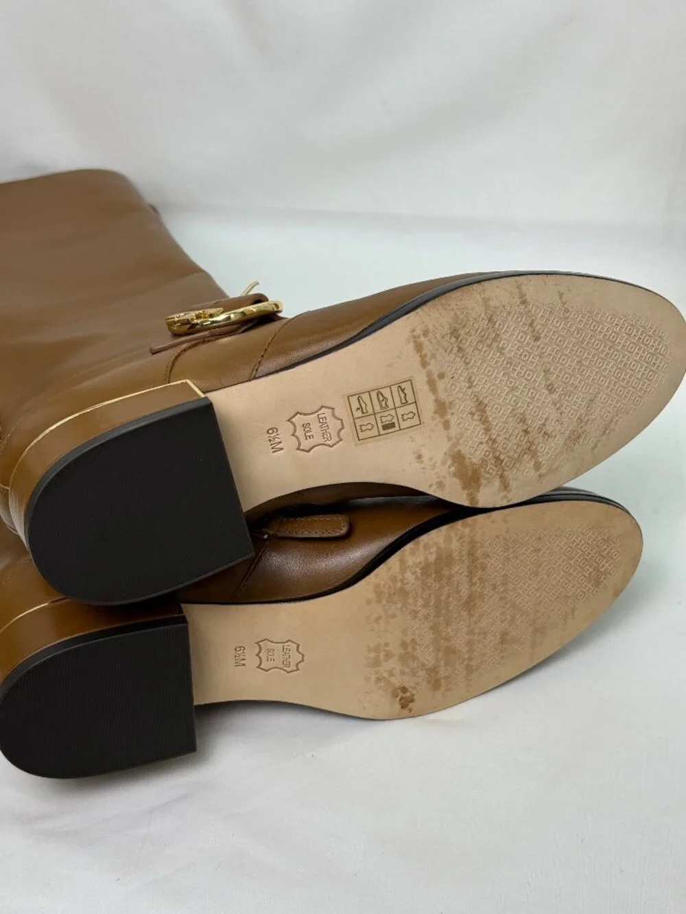 NEW Tory Burch Sofia Riding Boots Camel Leather Gold Buckle Knee High Size 6.5